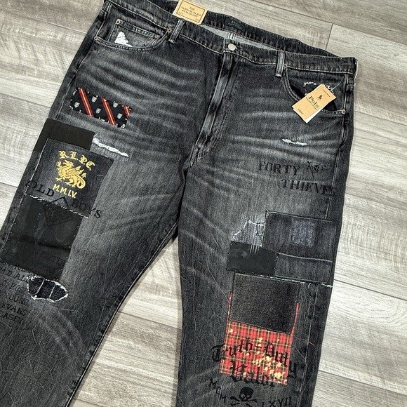 Polo Ralph Lauren Big & Tall Varick Slim Straight Patchwork Graffiti Jeans 42X36 - Picture 1 of 10